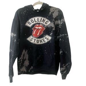 Rolling Stones Vintage Hanes Long Sleeve Hooded   Kangaroo Pockets Black Tie Dye